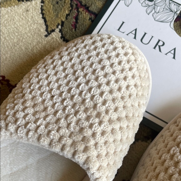 Laura Ashley Textured Plush Cream Memory Foam Slippers - Picture 3 of 11